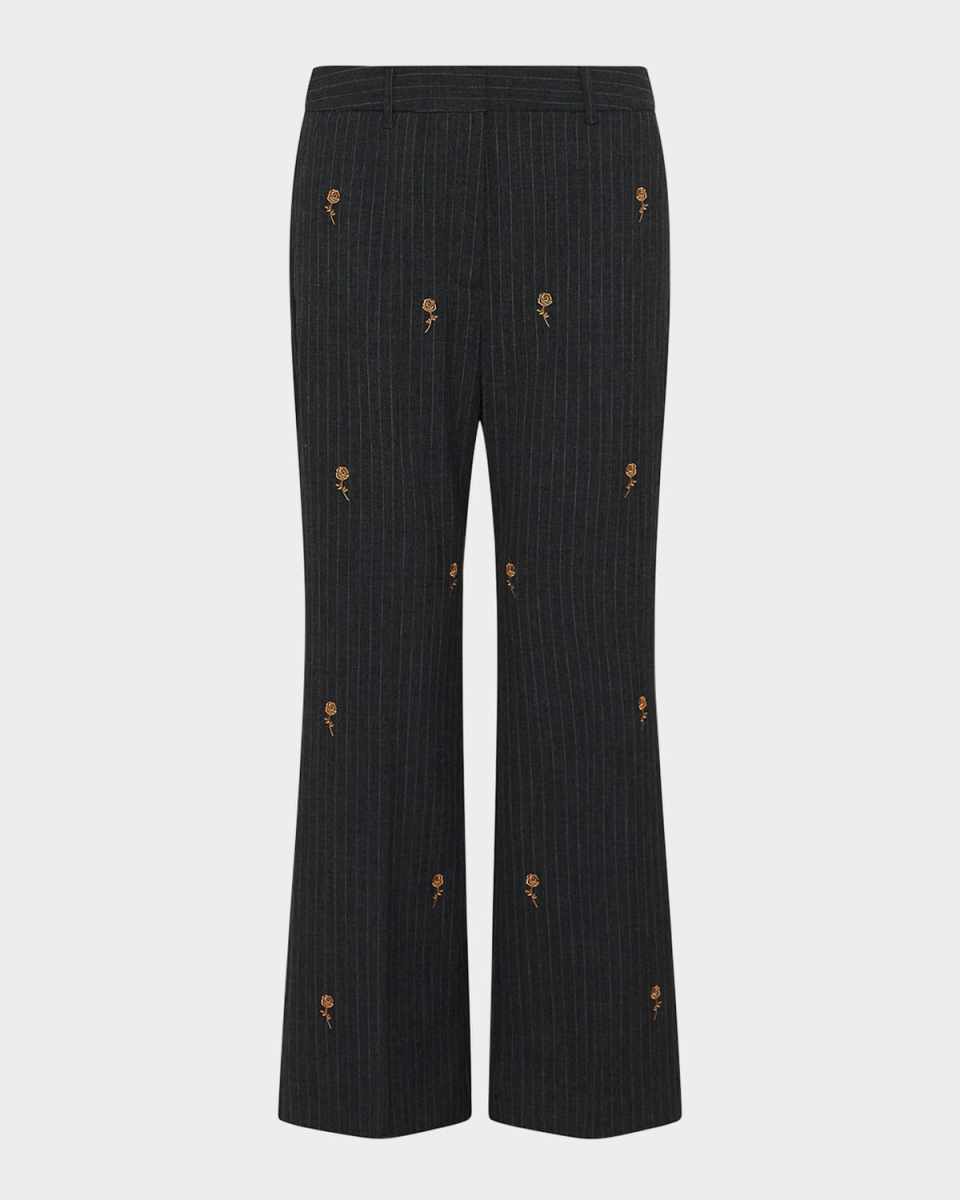 Teglia Pinstripe Floral-Embroidered Trousers